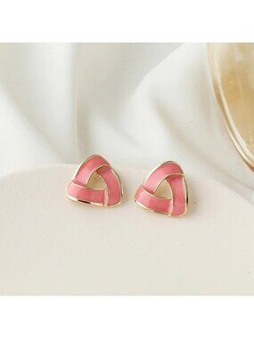 Aspen Drip Spun Enamel Open Triangle Earring in Sweet Pink and Gold Gift Boxed